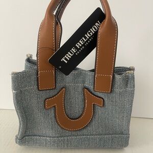 True Religion Blue Denim and Brown Mini Bag